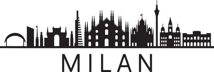 Fototapeta premium Milan Skyline Silhouette Vector Illustration A Captivating Italian Cityscape Depiction with Iconic Landmarks