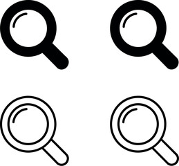 Four minimalist magnifying glass icons representing search and discovery simple icons for digital use vector