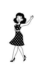 Beautiful woman dancing black and white vector illustration elegant graceful artistic silhouette design
