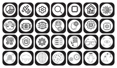 Artificial Intelligence Icons Set – Machine Learning, Neural Network, Data Science, Deep Learning, Cloud Computing, Big Data, Robotics, Automation, Digital Brain, Computer Vision, Algorithm, Future Te
