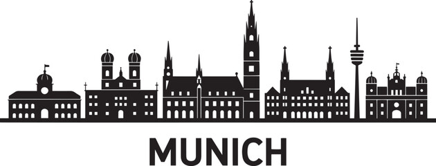 Fototapeta premium Munich Skyline Silhouette Vector Art with Famous Buildings and Landmarks for Creative Projects