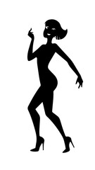 Beautiful woman dancing black and white vector illustration elegant graceful artistic silhouette design
