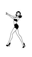 Beautiful woman dancing black and white vector illustration elegant graceful artistic silhouette design
