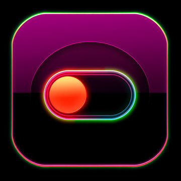 Vibrant toggle switch icon glowing with neon energy, representing activation and digital control