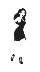 Beautiful woman dancing black and white vector illustration elegant graceful artistic silhouette design
