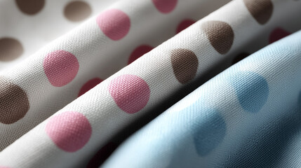 Three different colored polka dot fabrics are shown