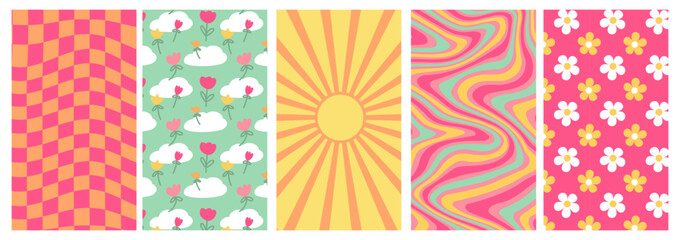 RETRO PATTERNS MULTIPLE orange pink rblue yellow vertical phone wallpapers 2 vibrant colors