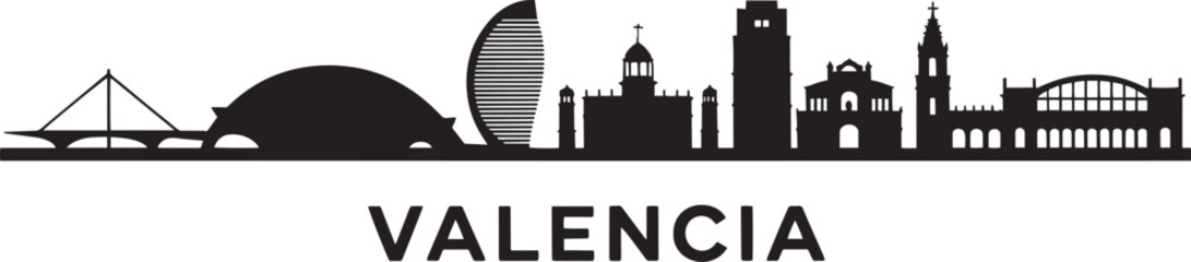 Fototapeta premium Valencia Skyline Silhouette Vector Illustration A Detailed Cityscape Depiction with Prominent Landmarks