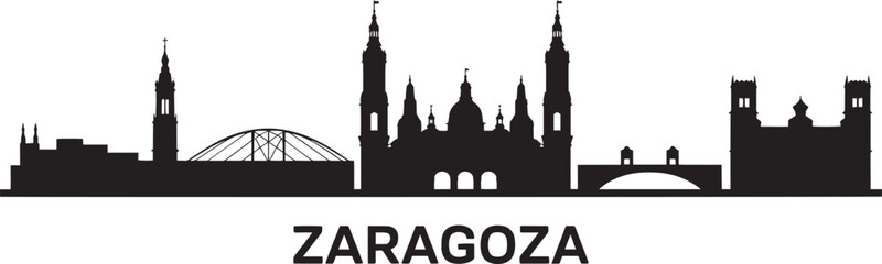 Obraz premium Zaragoza Skyline Silhouette Vector Illustration A Detailed Cityscape Depiction of Spanish Urban Landscape