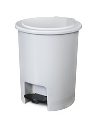 Gray plastic foot pedal waste bin