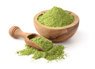 Wooden bowl and scoop with henna powder