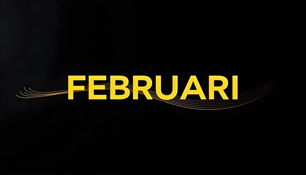 FEBRUARI Month Name on Black Background with Golden Lines