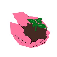 Caring Hands Holding Soil and Plant Save The Earth Illustration