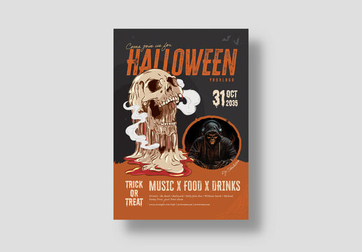 Halloween Flyer Template with Skull Illustration