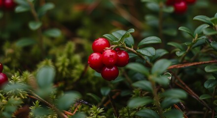 Obraz premium Red berries on bush closeup