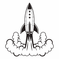 Fototapeta premium Bold retro rocket launching with power, speed, and dynamic energy, perfect for a fresh, innovative start