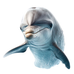 Fototapeta premium Close up of a friendly bottlenose dolphin head with a smiling expression isolated on transparent background