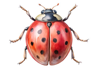 Watercolor illustration of a ladybug isolated on transparent background