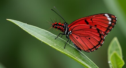 Fototapeta premium Red butterfly on leaf
