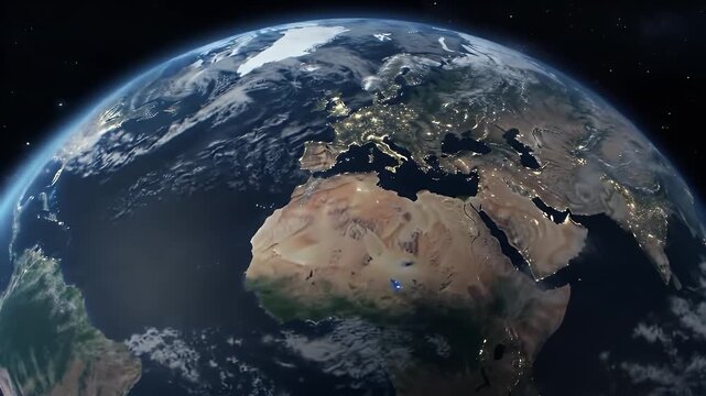 Earth from space, night view, highlighting continents and city lights