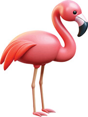 Cute Cartoon Pink Flamingo Standing Isolated on White Background