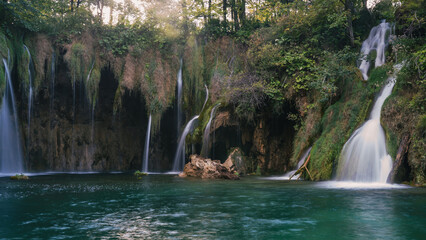 long exposure photo of waterfalls in Plitvice national park in Croatia