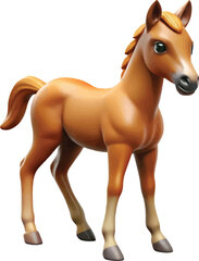 Cartoon Baby Brown Horse Foal Standing Isolated on White Background