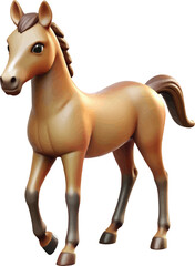 Cute Cartoon Brown Horse Standing Isolated on White Background