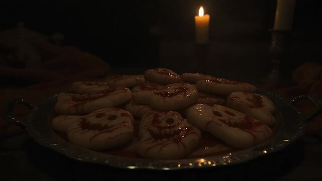 monster shaped halloween cookies blood red icing