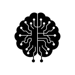Stylized brain with circuit board design on transparent background