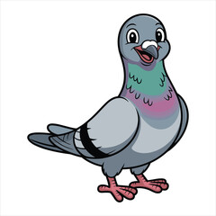 Charming cartoon pigeon with a friendly smile and colorful neck feathers
