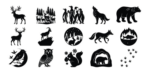Obraz premium Collection of Black and White Wildlife Silhouettes for Design