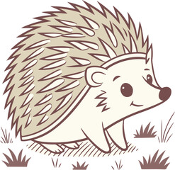 Cartoon Hedgehog with Spiky Fur Walking on Grass