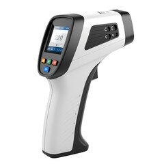 Infrared thermometer isolated on transparent background, closeup