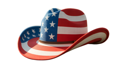 cowboy hat in the colors of the US flag on a white background