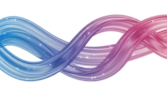 Blue pink ribbon waves with sparkles isolated on a transparent background purple