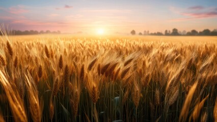 Golden wheat field at sunrise