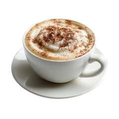 Obraz premium Delicious Cappuccino Coffee with Frothy Milk and Cinnamon Dust on Black Background drink beverage, Isolated On White, Png Transparent, Cut Out