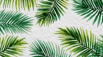 Watercolor Palm Fronds on Textured Background: Lush Green Tropical Botanical Design, Summer Mood.