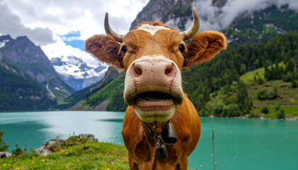 Close-up of a cow laughing and showing its teeth