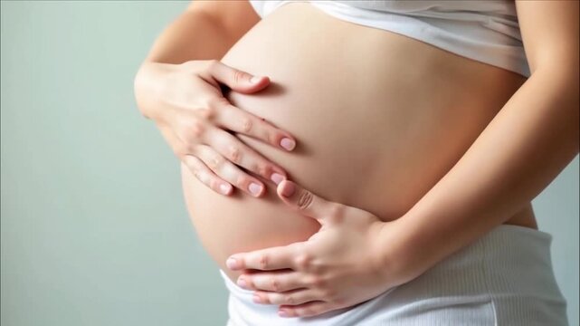  una mujer embarazada acariciando suavemente su vientre, simbolizando la maternidad y la belleza del embarazo.