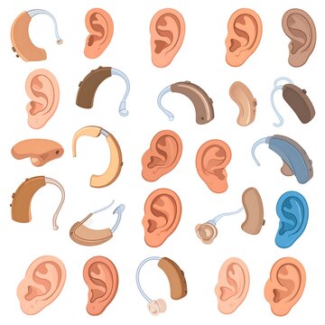 Various hearing aids and human ears