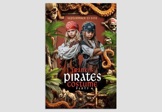 Pirates Costume Birthday Party Flyer Template and Invite