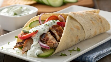 greek gyro wrap with tzatziki sauce
