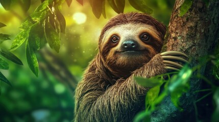 Fototapeta premium Sloth in lush tropical rainforest