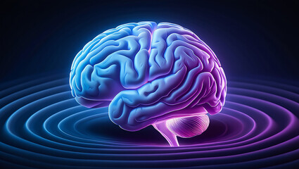 Glowing human brain model with energetic ripples scientific concept futuristic technology