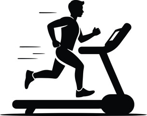 Silhouette of a fit man running on a treadmill, symbolizing fitness and exercise
