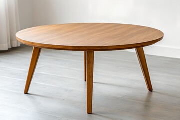 Round Wooden Coffee Table on Light Gray Floor