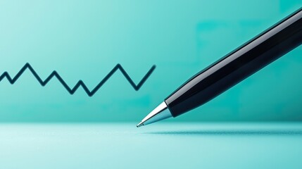 Overhead shot of a pen drawing an upward arrow on a blank financial chart, symbolizing progress, 