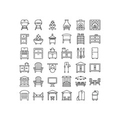 Collection of outdoor and indoor furniture and appliance icons
